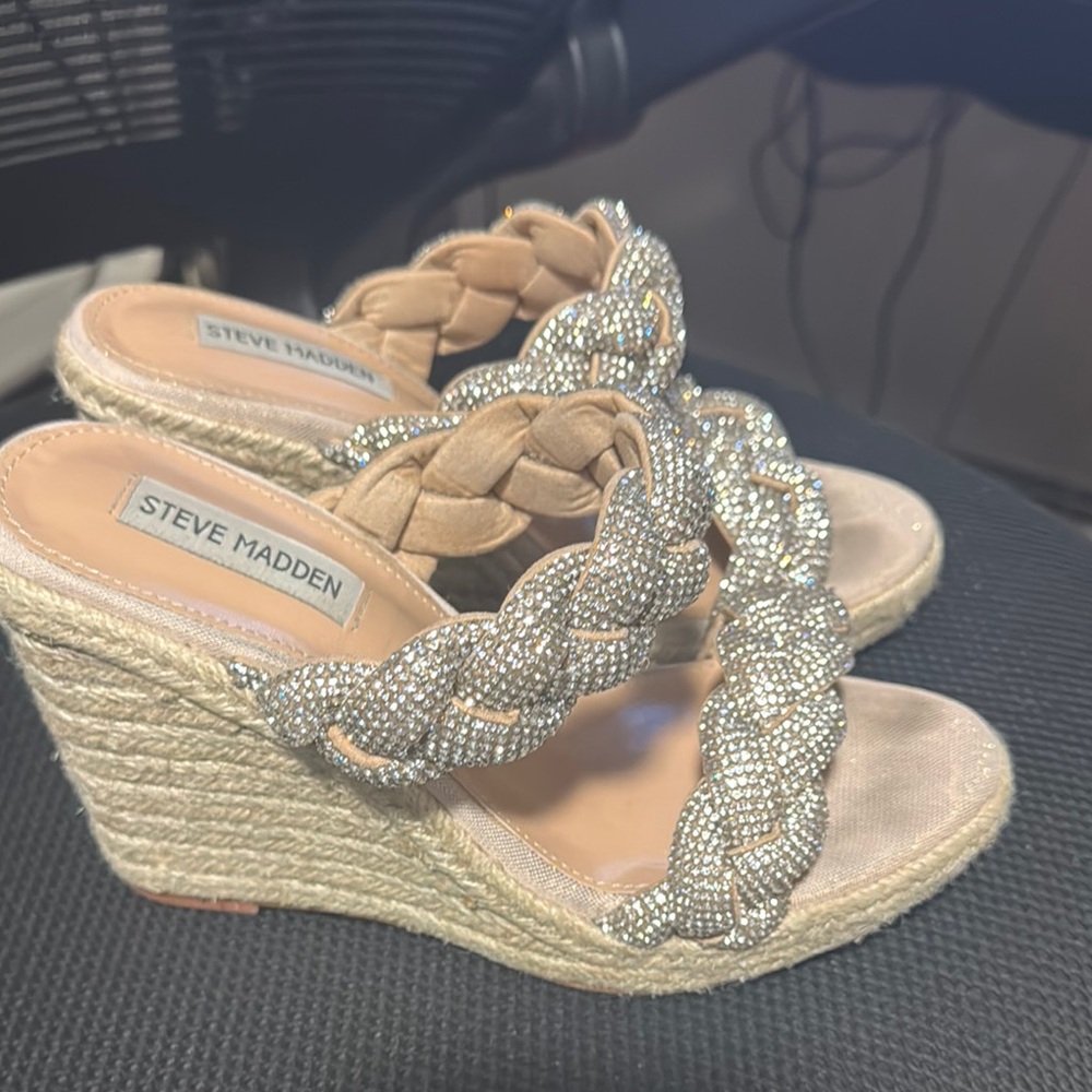 Steve Madden Silver and Tan Wedge Sandals